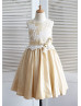 Ivory Lace Champagne Taffeta Knee Length Flower Girl Dress